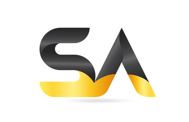 joined or connected SA S A yellow black alphabet letter logo combination