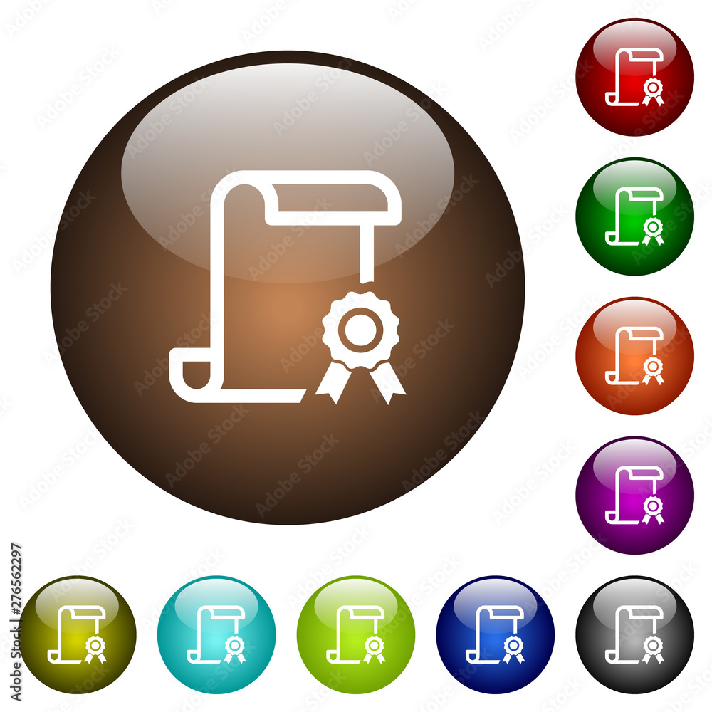 Poster scroll with certificate on right color glass buttons