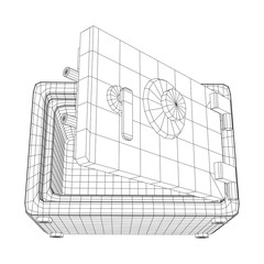 Metal bank vault safe. Wireframe low poly mesh vector illustration