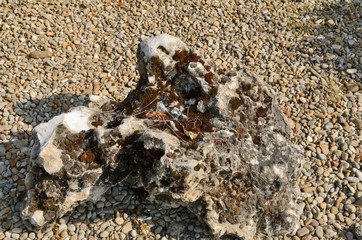 Big stone on cobbled floor