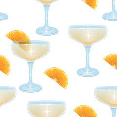 Seamless Endless Pattern on white background, pattern with Alcoholic cocktails and lemon slices, Can be used in food industry for wallpapers, posters, wrapping paper. Vector illustration