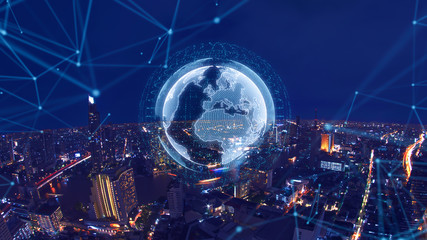 Smart city and global network concept. Future cities IOT concept - Smart city and global network concept.