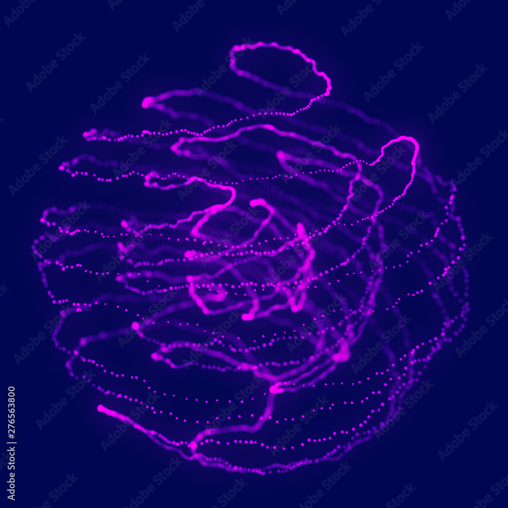 Poster abstract blue 3d sphere. sphere with twist lines. glowing lines twisting logo design. outer space ob