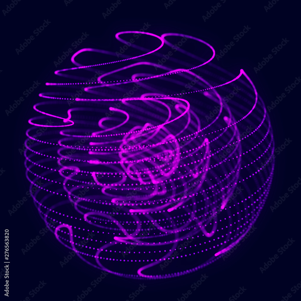 Poster abstract blue 3d sphere. sphere with twist lines. glowing lines twisting logo design. outer space ob