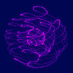 Abstract blue 3d sphere. Sphere with twist lines. Glowing lines twisting Logo design. Outer space object. Futuristic technology style. Sphere particles. 3d rendering.