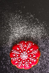 gingerbread, coffee and coffee beans (festive atmosphere christmas) happy new year. top food background. copy space