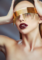 Vogue style fashion model portrait. Jewelry