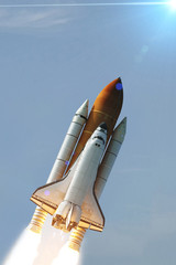 Rocket and light. The elements of this image furnished by NASA.