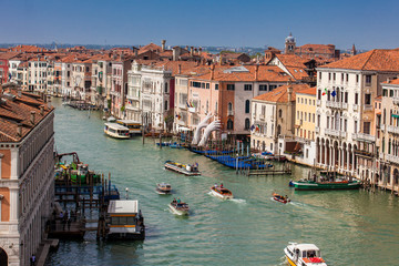View of the beautiful Venice city and the Grand Canal in a sunny early spring day