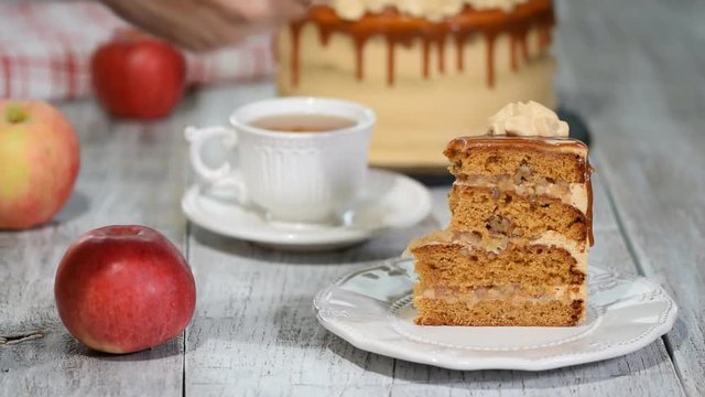 A Piece of Caramel Whipped Cream Layer Cake.