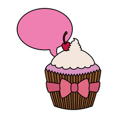 sweet delicious cupcake pastry with speech bubble