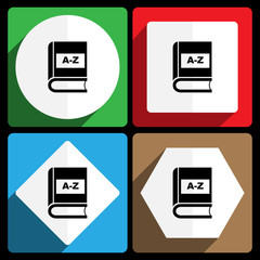 Dictionary icon. Vector icons, set of colorful flat design internet symbols. Eps 10 web buttons.