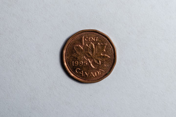 canadian penny on white background