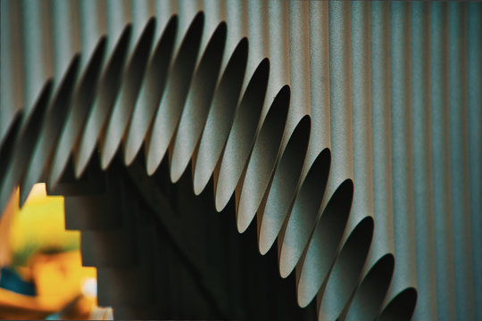 Abstract detailed view of the pipes of a marimba, a wooden instrument from the group of xylophones.
