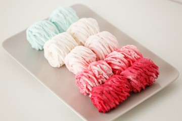 Fruit marshmallow on a gray plate