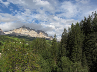 Fototapeta na wymiar Italian Dolomites landscape from La Villa village in summer . Bolzano, South tyrol, Italy