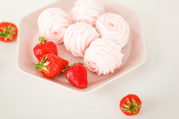 strawberry marshmallow with strawberries on a plate