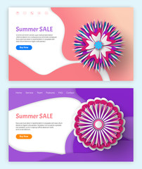 Papercut 3d flower, summer discount and spring sale vector, flowers and blossom brochure with information about clearance, sales and special offers from shops. Website or landing page flat style