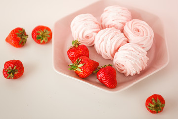 strawberry marshmallow with strawberries on a plate