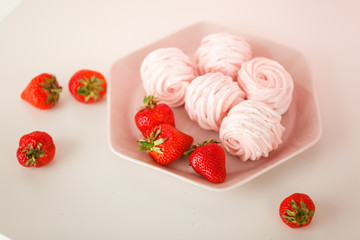 strawberry marshmallow with strawberries on a plate