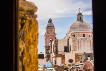 church from a window