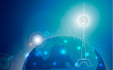 Telecommunication technology concept. Futuristic illustration of the Earth surrounded by technologies of the future.