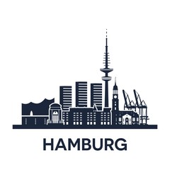 Hamburg city skyline, Germany, detailed version, solid color