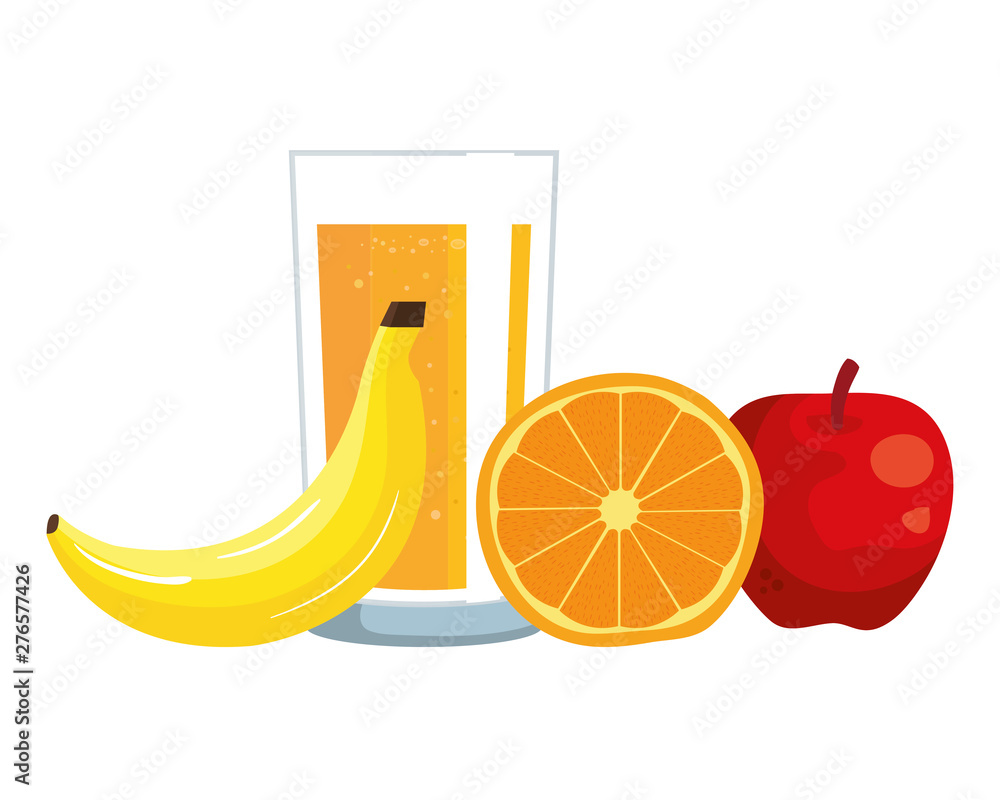 Wall mural orange juice with glass and fruits