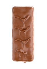 Chocolate bar on a white background. Candy with peanuts and nougat in chocolate close-up.