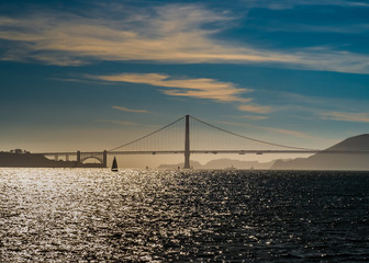 The Golden Gate bridge silhouette in backlight. San Francisco, California, USA.