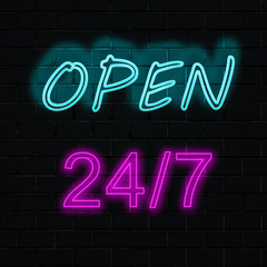 Neon sign open 24 hours 7 days a week