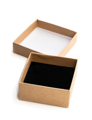 Homemade open empty gift box made from brown paper isolated on white