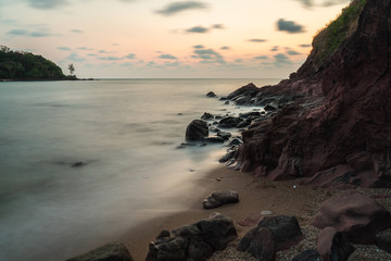 Seascape at dusk after sunset with a mist (enigmatic) tone feeling.