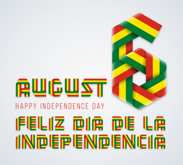 August 6, Bolivia Independence Day congratulatory design with Bolivian flag colors. Vector illustration.