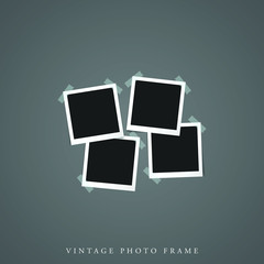 Four quadruple Blank vintage photo white frame black inside with shadow mock-up vector illustration template