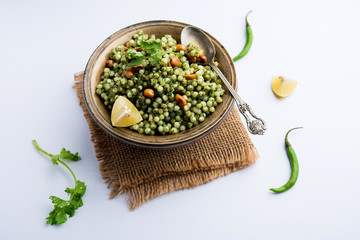Hariyali sabudana khichdi is a delicious twist to the regular Sago khichadi made using cilantro , chillies and groundnuts