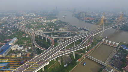 Fototapeta na wymiar Bhumibol Bridge Chao Phraya River Thailand