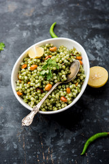 Hariyali sabudana khichdi is a delicious twist to the regular Sago khichadi made using cilantro , chillies and groundnuts