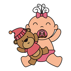cute little baby girl with bear teddy