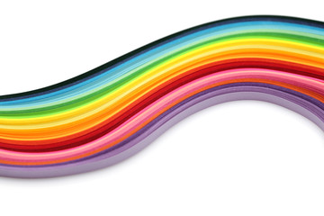 Abstract color wave curl rainbow strip paper background. Template for prints, posters, cards.
