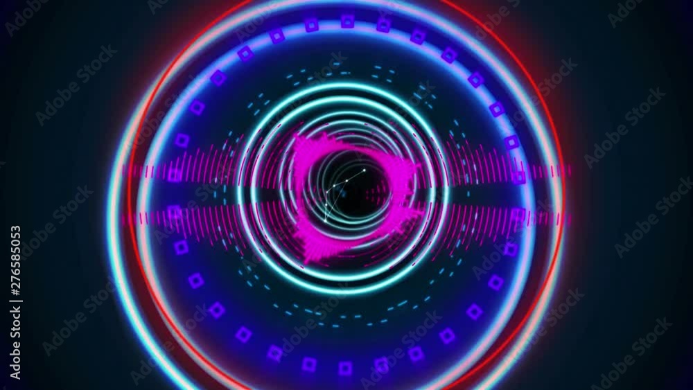 Poster colourful circles and shapes moving and rotating