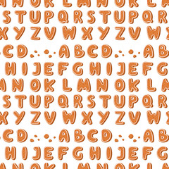 Gingerbread cookies alphabet holidays ginger cookie font text food biscuit xmas letter vector seamless pattern background illustration