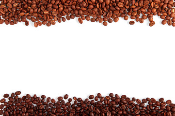 Coffee beans at the up and down sides with place for text in centre