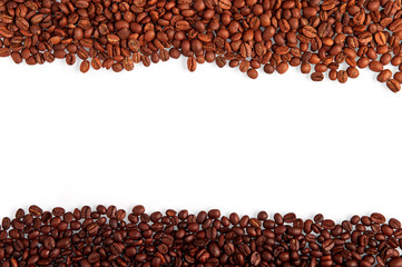 Coffee beans at the up and down sides with place for text in centre