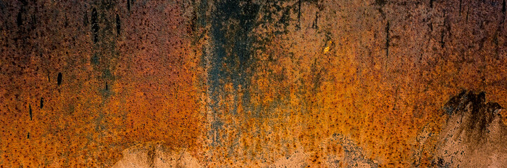 surface of the old sheet metal covered with corrosion and rust.