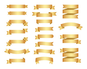 Flat vector ribbons banners flat isolated on white background, Illustration set of gold tape.