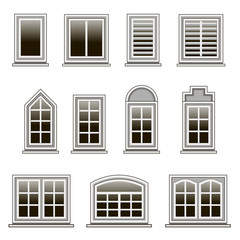 Obraz premium Set of modern windows frames to design or remodel house exterio