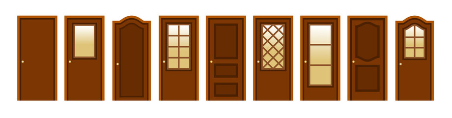 Set of modern wooden doors to design home interior