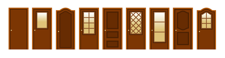 Set of modern wooden doors to design home interior