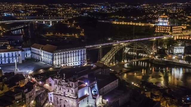 [Hyperlapse] Night in Porto, Portugal, 4k aerial drone skyline time lapse